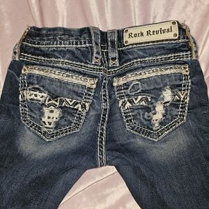 Rock Revival Distressed Blue Jeans